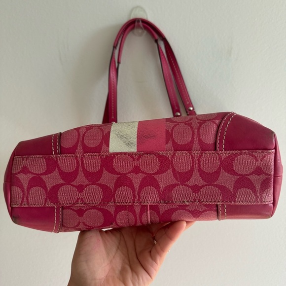 Coach Y2K Chelsea Heritage Stripe Tote Pink/White Genuine - Picture 14 of 15